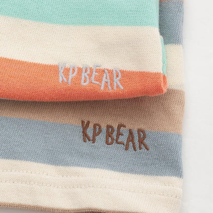 熊圖案多色條紋長袖T恤