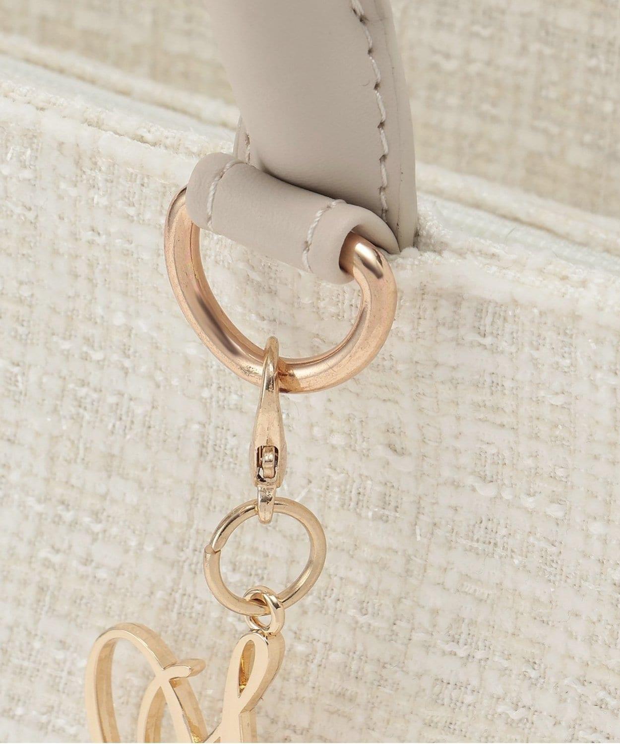 帶吊墜粗花呢托特包【韓國時尚】