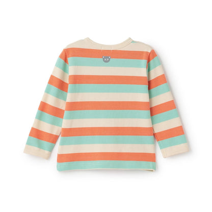 熊圖案多色條紋長袖T恤