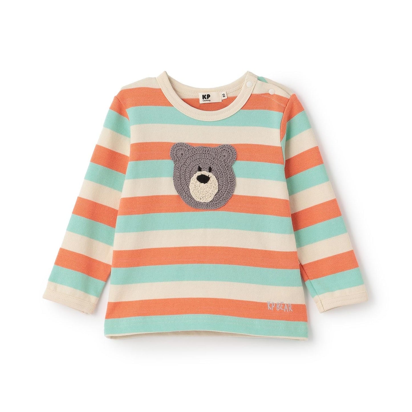 熊圖案多色條紋長袖T恤