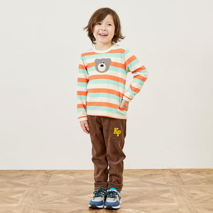 下襬拼接翻邊輕薄針織燈芯絨長褲