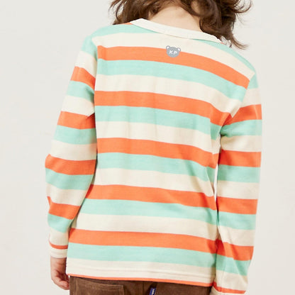 熊圖案多色條紋長袖T恤