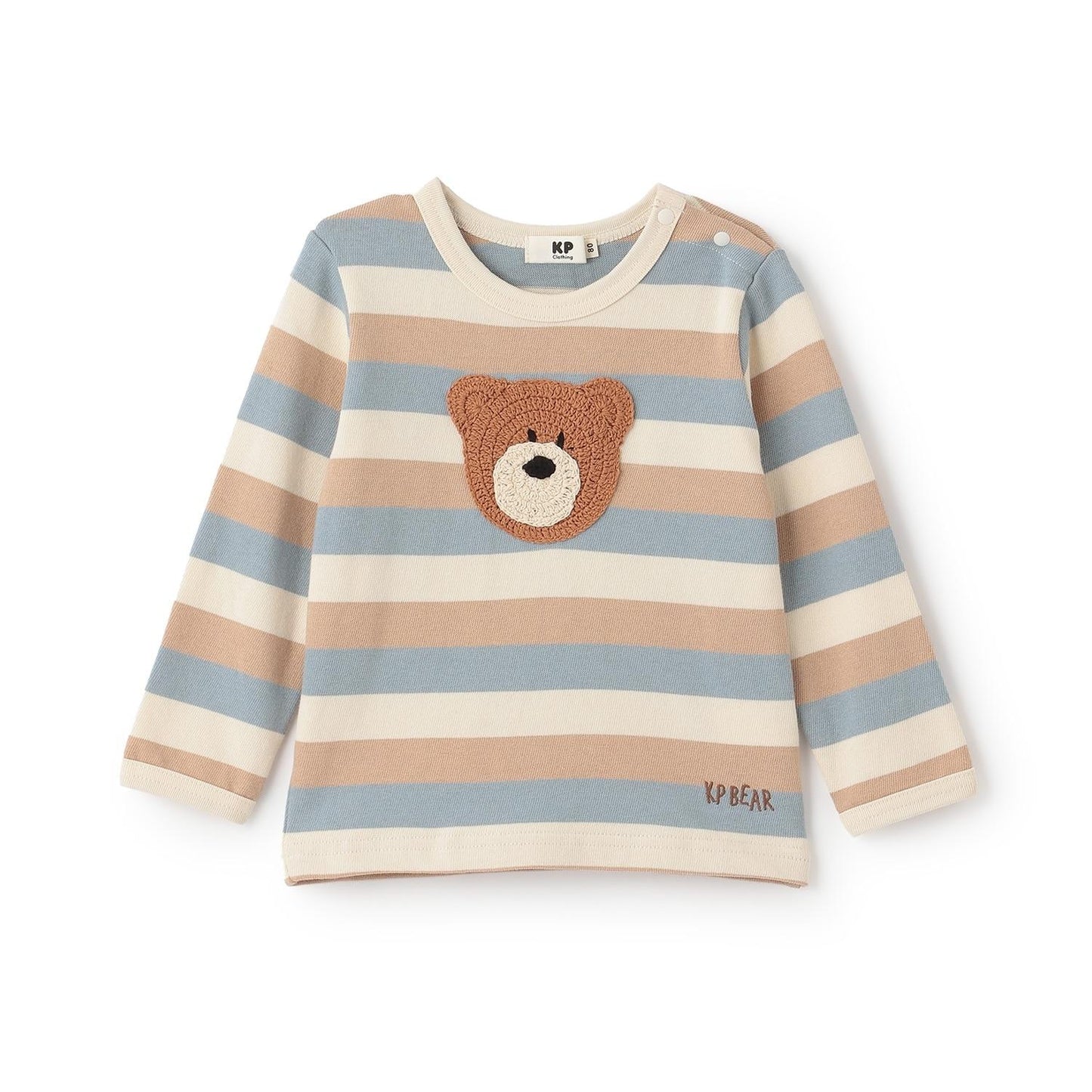 熊圖案多色條紋長袖T恤