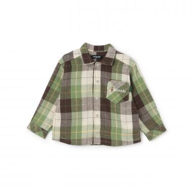 電車刺繡長袖格子襯衫