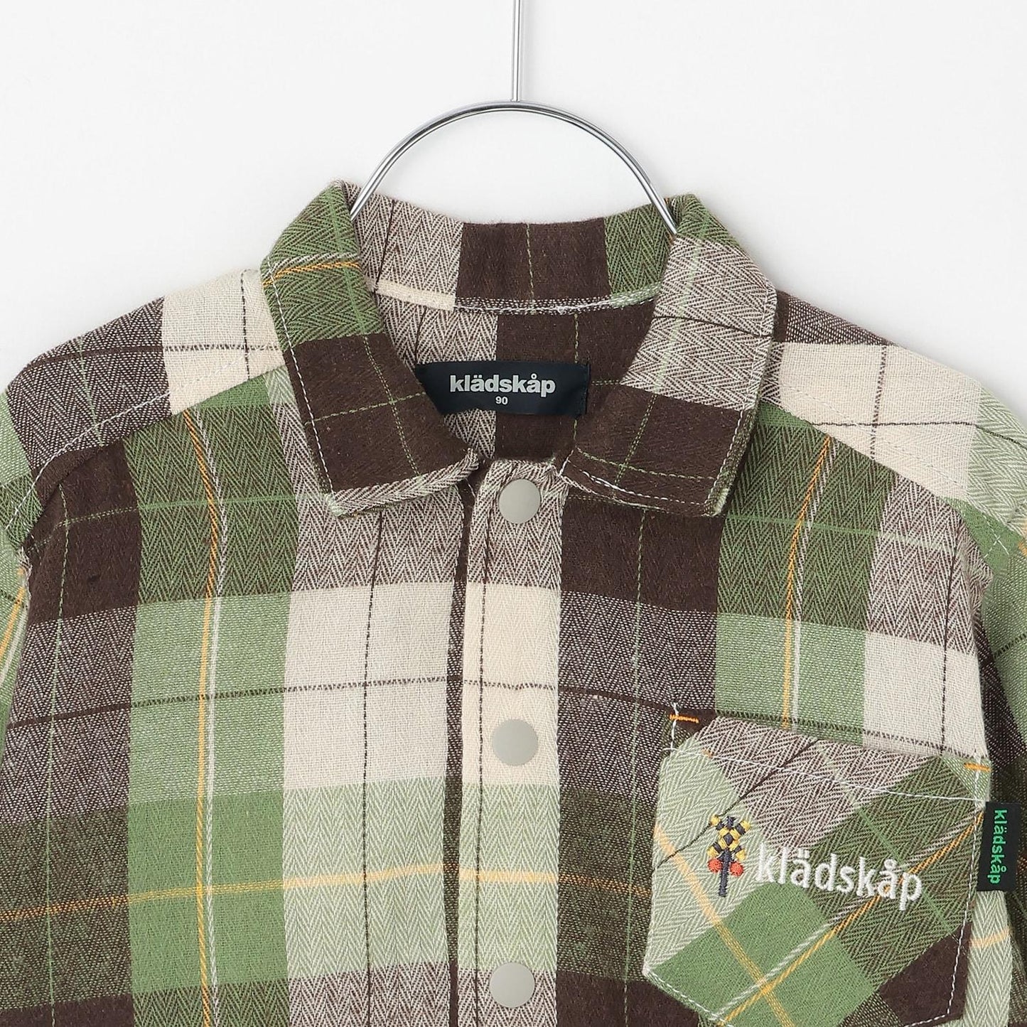 電車刺繡長袖格子襯衫