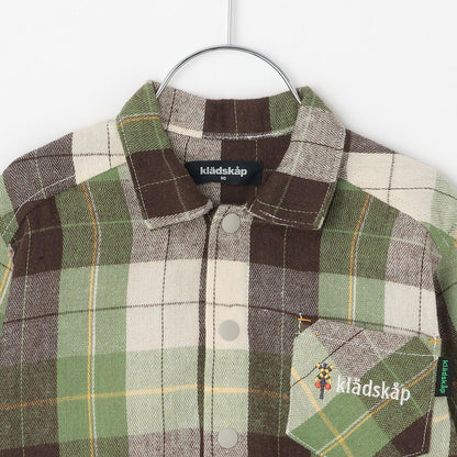 電車刺繡長袖格子襯衫