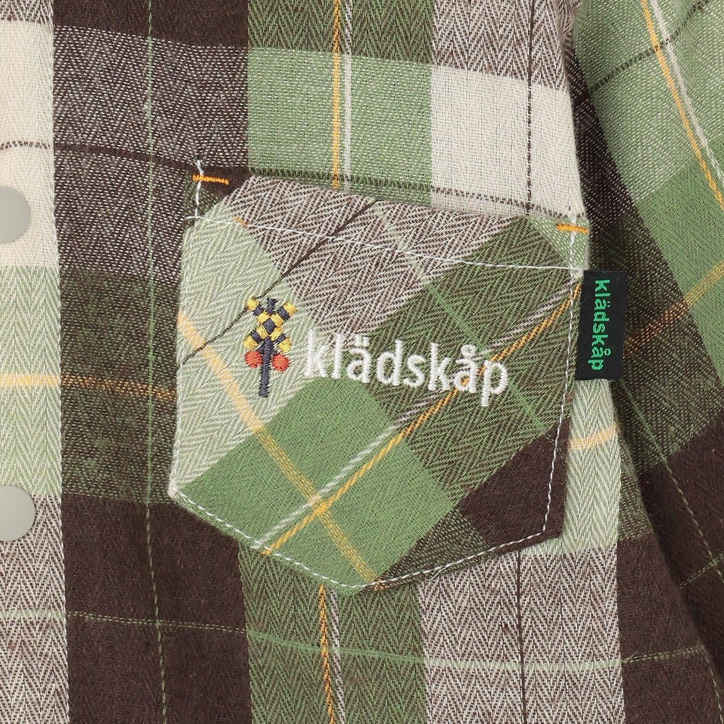 電車刺繡長袖格子襯衫