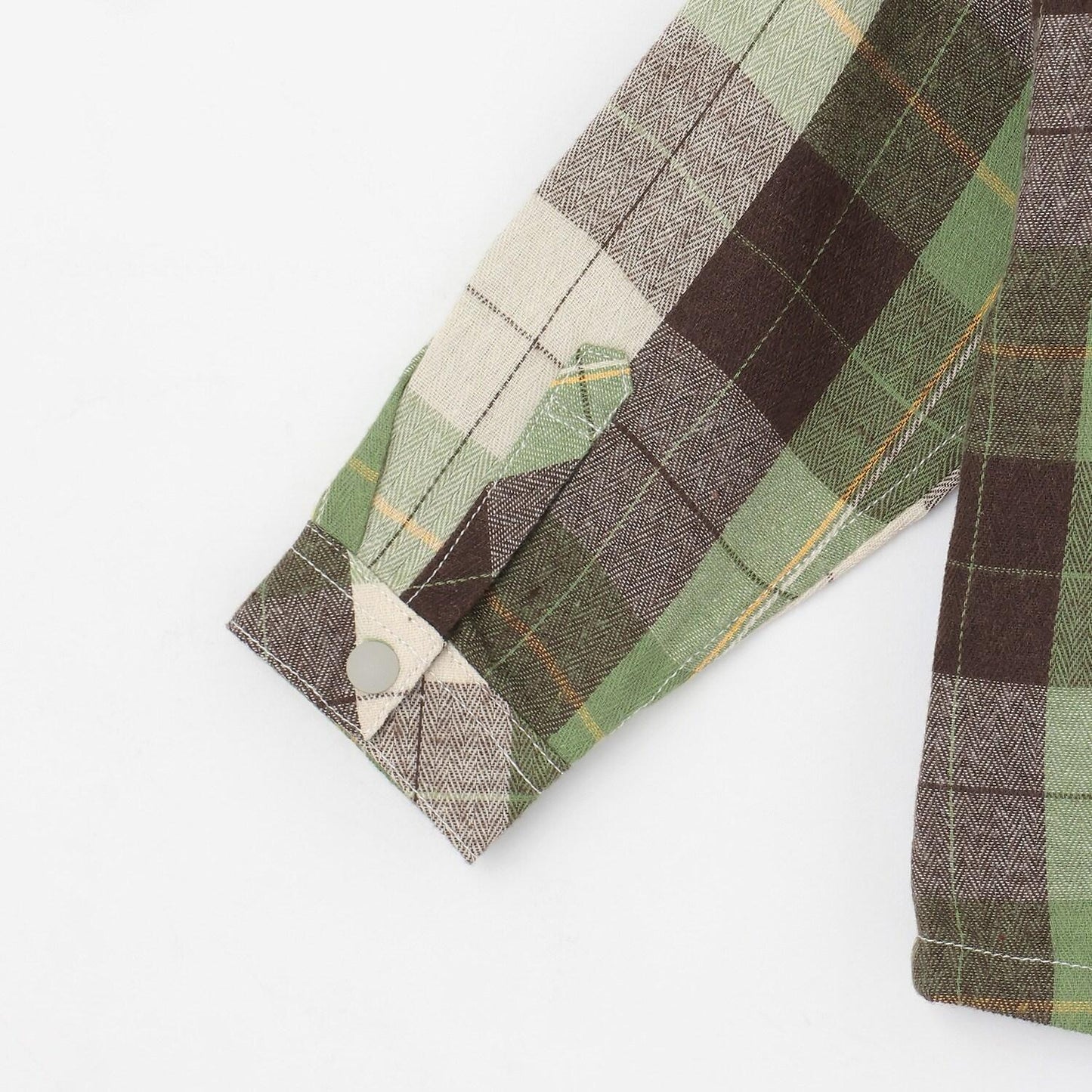 電車刺繡長袖格子襯衫