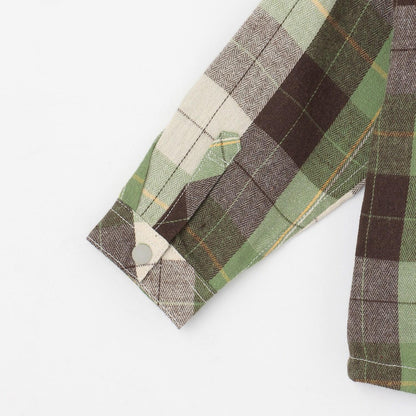 電車刺繡長袖格子襯衫