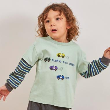 汽車貼布繡拼接風長袖T恤