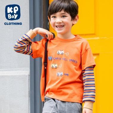 汽車貼布繡拼接風長袖T恤