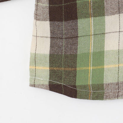 電車刺繡長袖格子襯衫