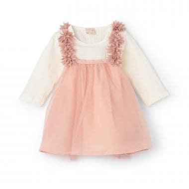 花卉網紗長袖連衣裙套裝