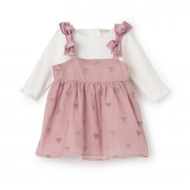 蝴蝶結刺繡連衣裙套裝