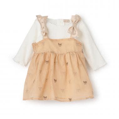 蝴蝶結刺繡連衣裙套裝