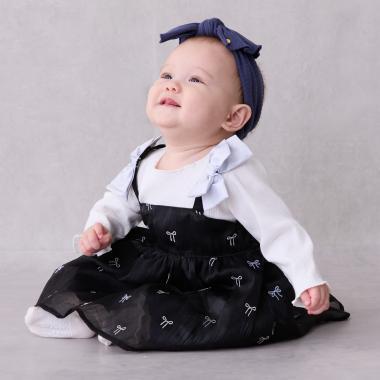 蝴蝶結刺繡連衣裙套裝