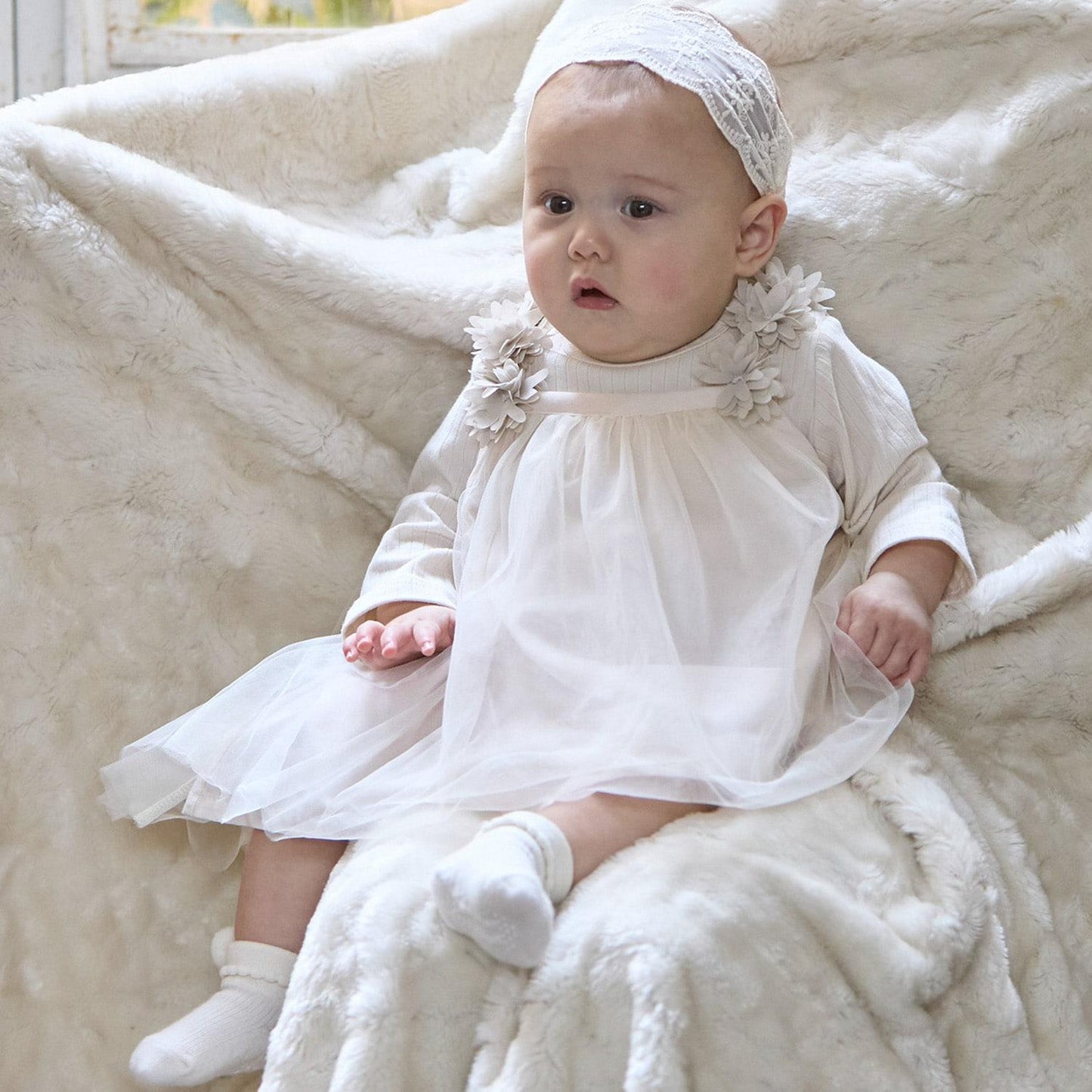 花卉網紗長袖連衣裙套裝