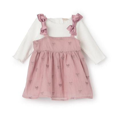 蝴蝶結刺繡連衣裙套裝