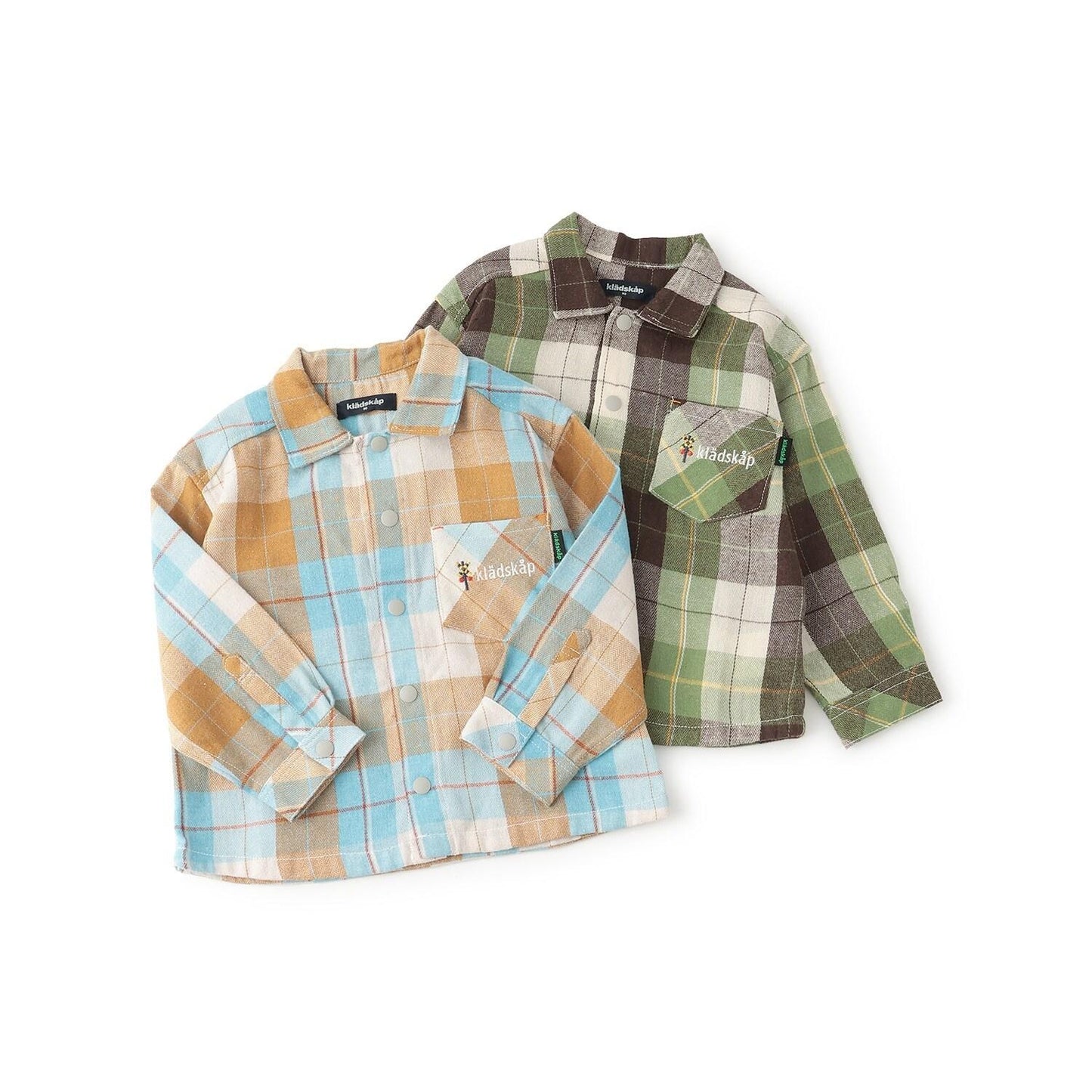 電車刺繡長袖格子襯衫