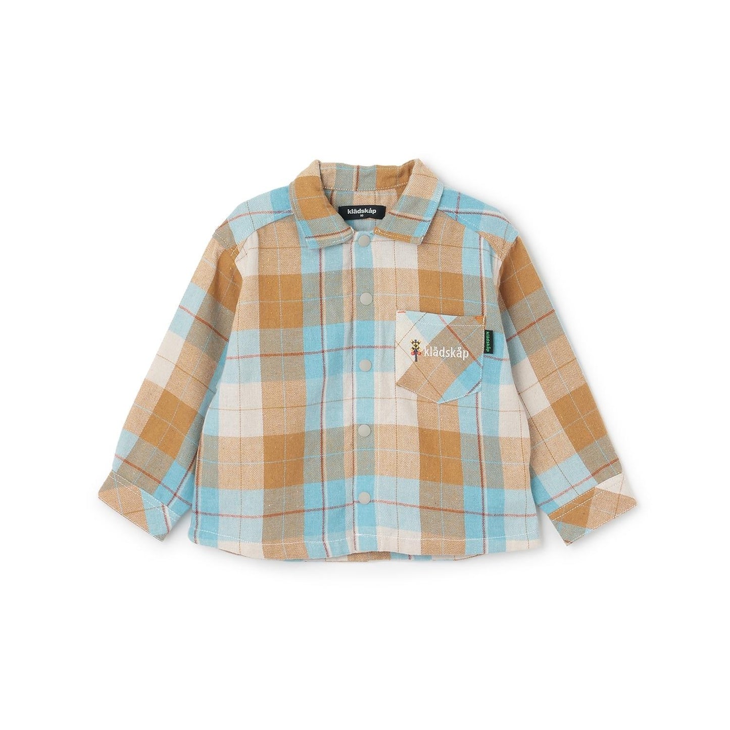 電車刺繡長袖格子襯衫