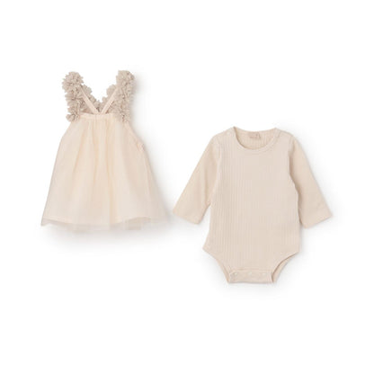 花卉網紗長袖連衣裙套裝