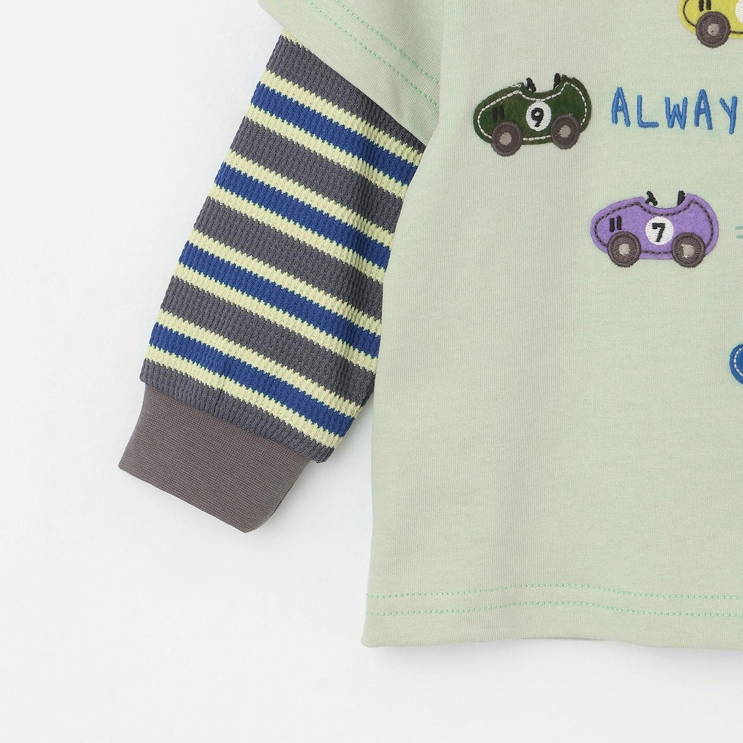 汽車貼布繡拼接風長袖T恤