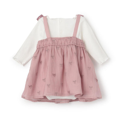 蝴蝶結刺繡連衣裙套裝