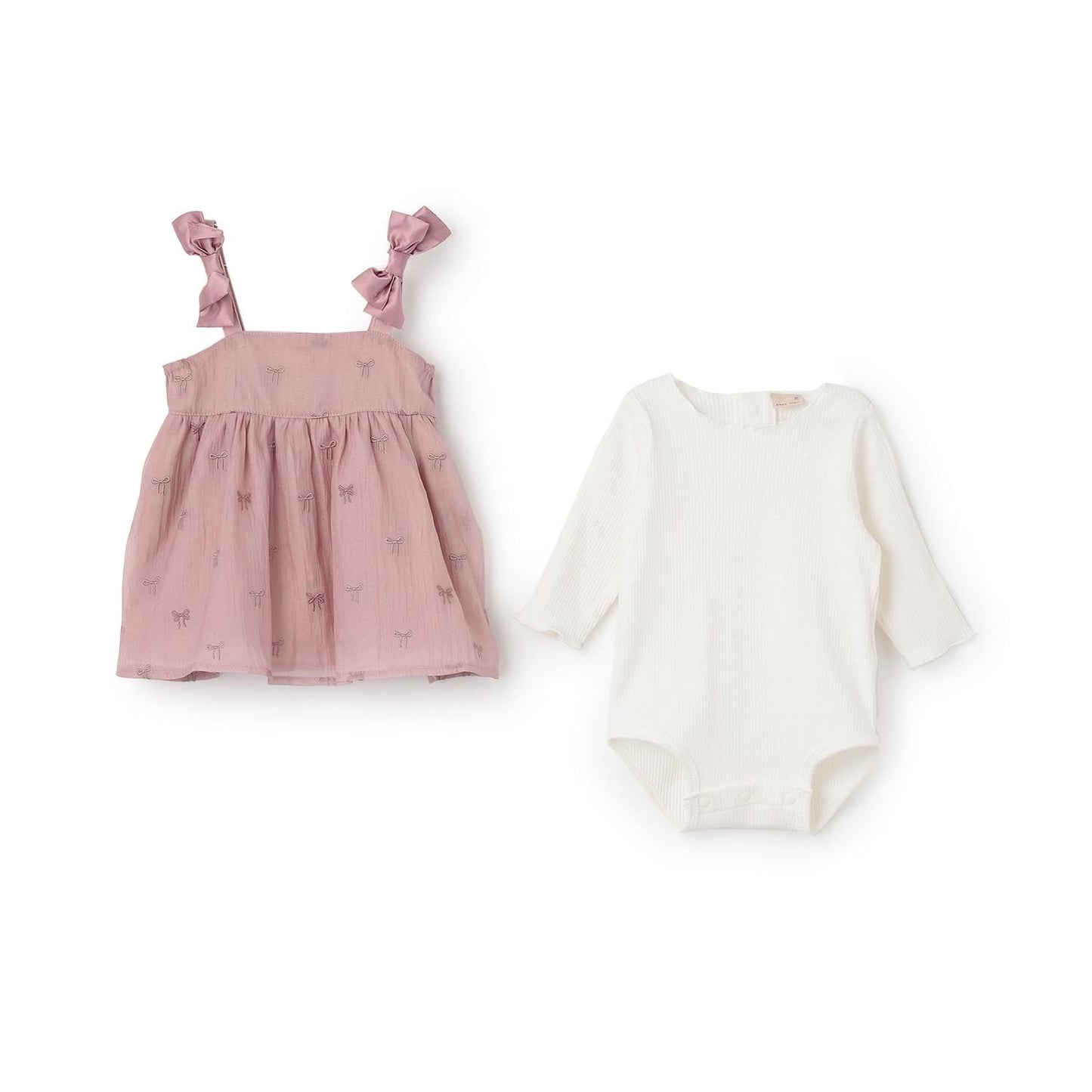 蝴蝶結刺繡連衣裙套裝