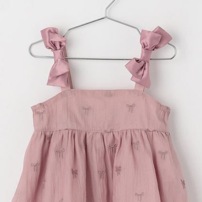 蝴蝶結刺繡連衣裙套裝