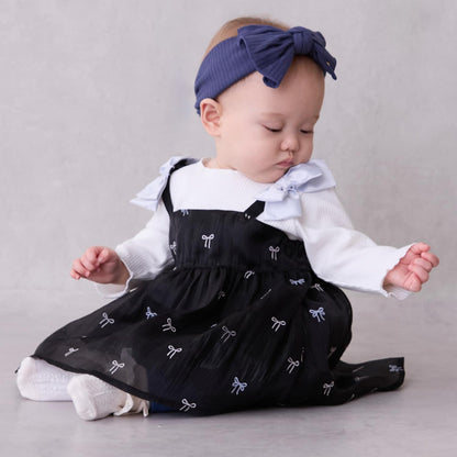 蝴蝶結刺繡連衣裙套裝