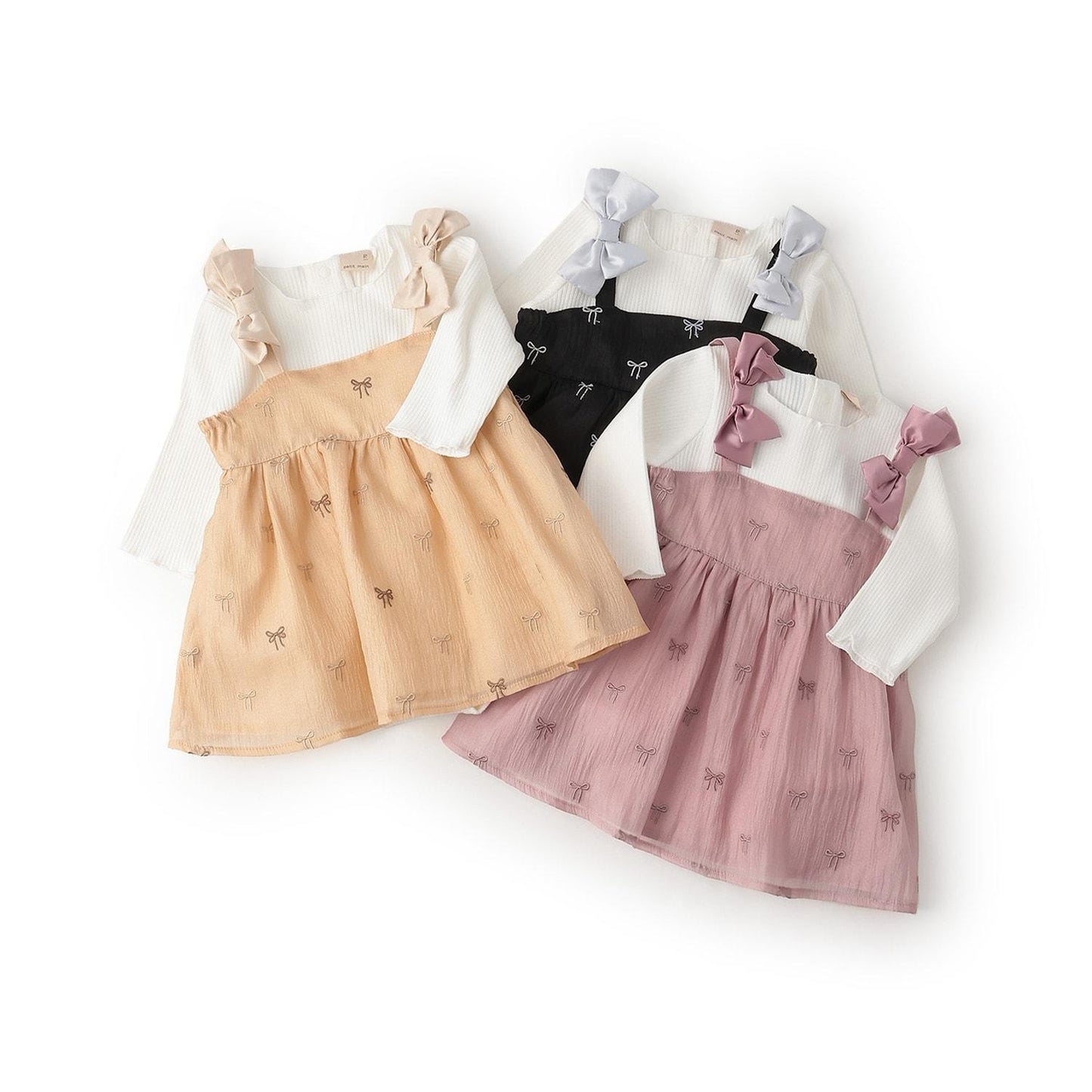 蝴蝶結刺繡連衣裙套裝