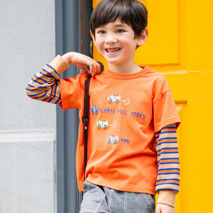 汽車貼布繡拼接風長袖T恤