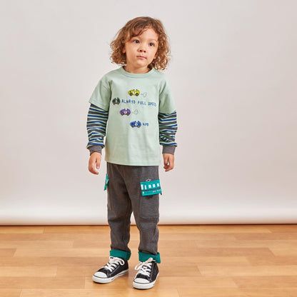 汽車貼布繡拼接風長袖T恤