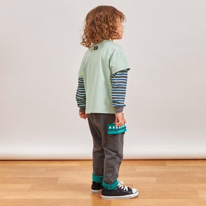 汽車貼布繡拼接風長袖T恤