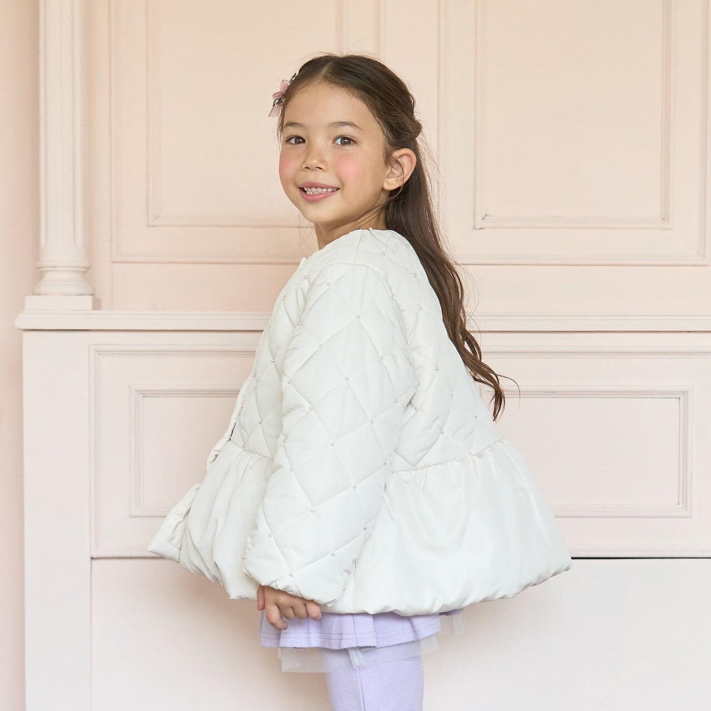 珍珠裝飾菱格短款外套