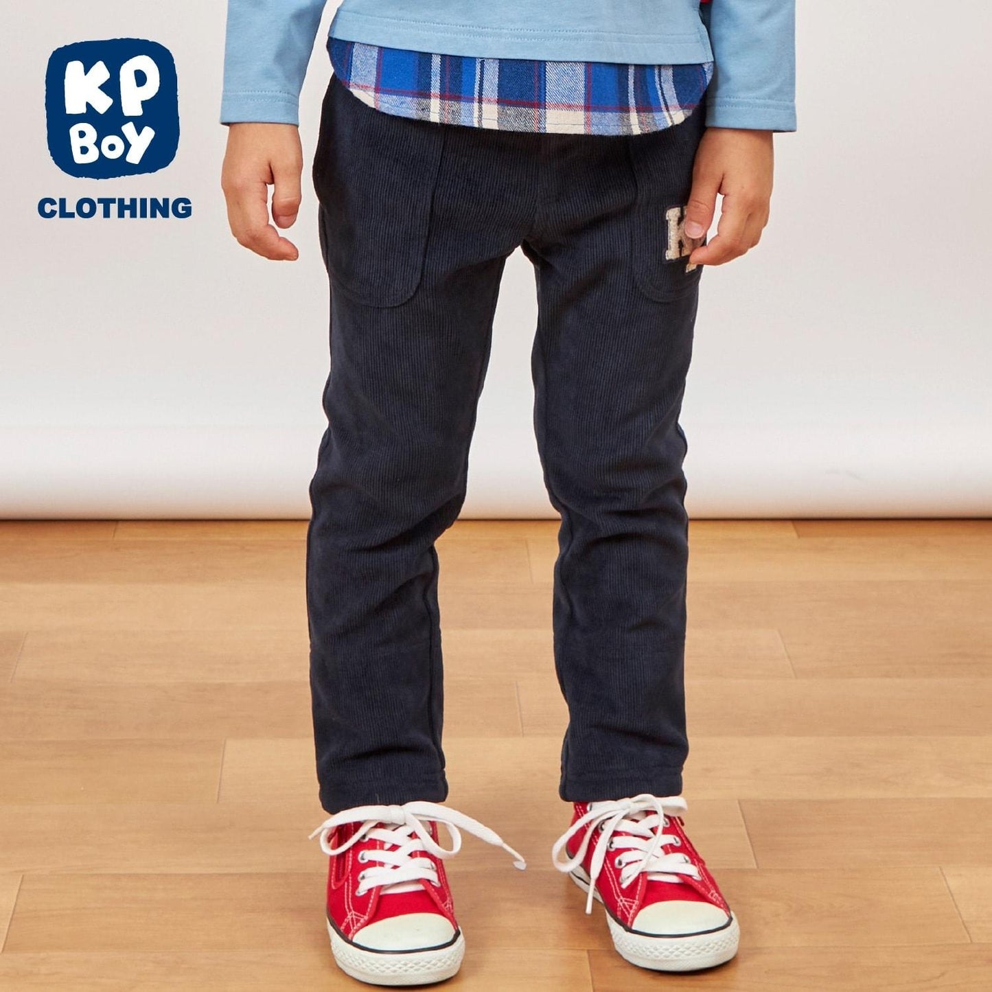 下襬拼接翻邊輕薄針織燈芯絨長褲