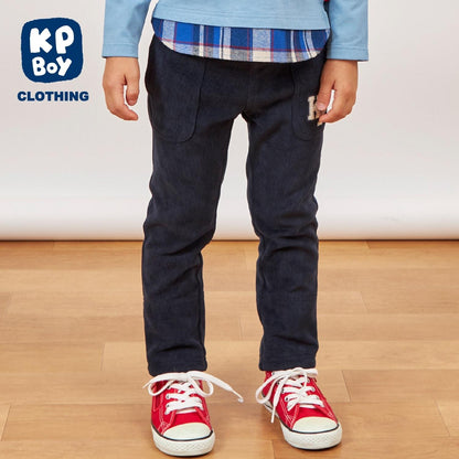 下襬拼接翻邊輕薄針織燈芯絨長褲