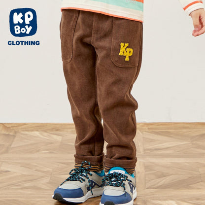 下襬拼接翻邊輕薄針織燈芯絨長褲