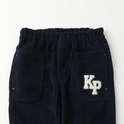 下襬拼接翻邊輕薄針織燈芯絨長褲