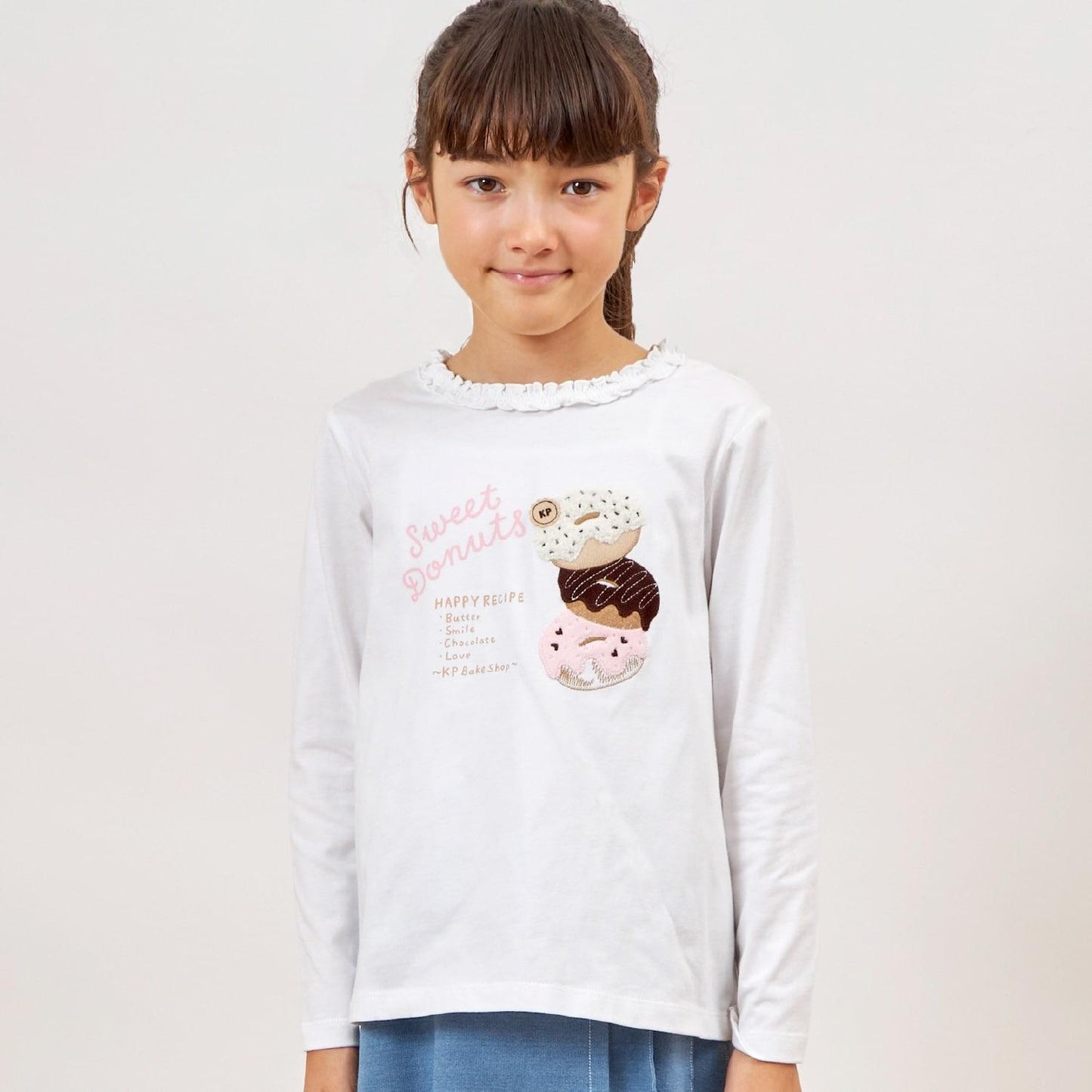 甜甜圈圖案貼布長袖T恤