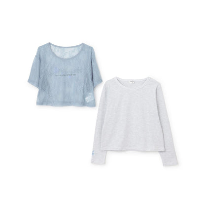 【Trois Lapins】蕾絲T恤疊穿套裝