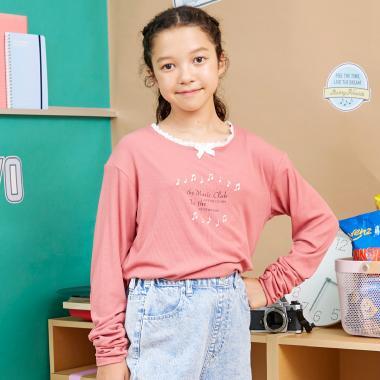 【Trois Lapins】領口蕾絲羅紋長袖T恤