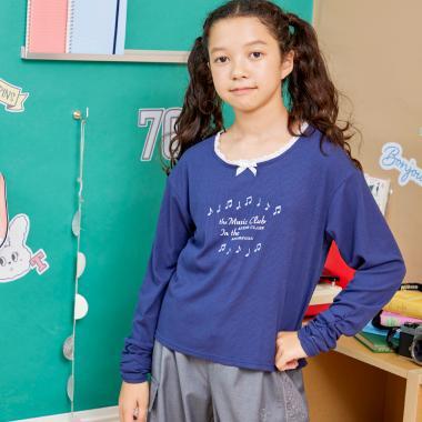 【Trois Lapins】領口蕾絲羅紋長袖T恤