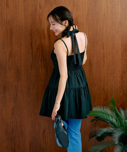 繫帶褶皺連衣裙【韓國時尚】
