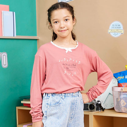 【Trois Lapins】領口蕾絲羅紋長袖T恤