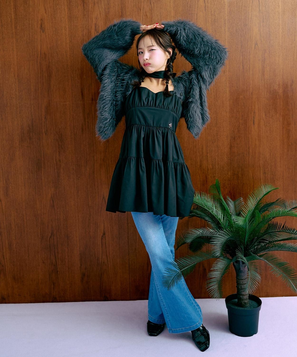 繫帶褶皺連衣裙【韓國時尚】