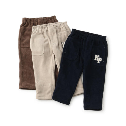 下襬拼接翻邊輕薄針織燈芯絨長褲