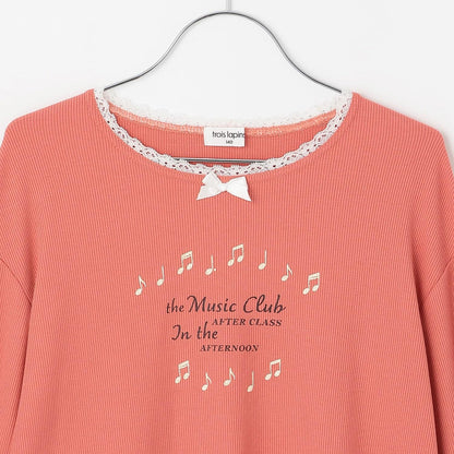 【Trois Lapins】領口蕾絲羅紋長袖T恤