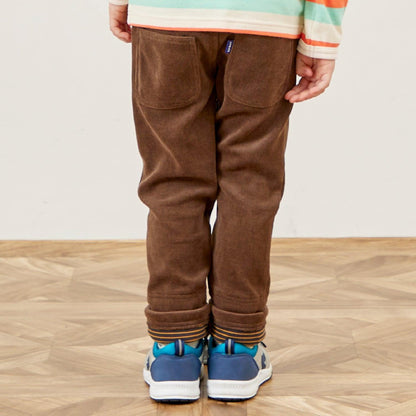 下襬拼接翻邊輕薄針織燈芯絨長褲