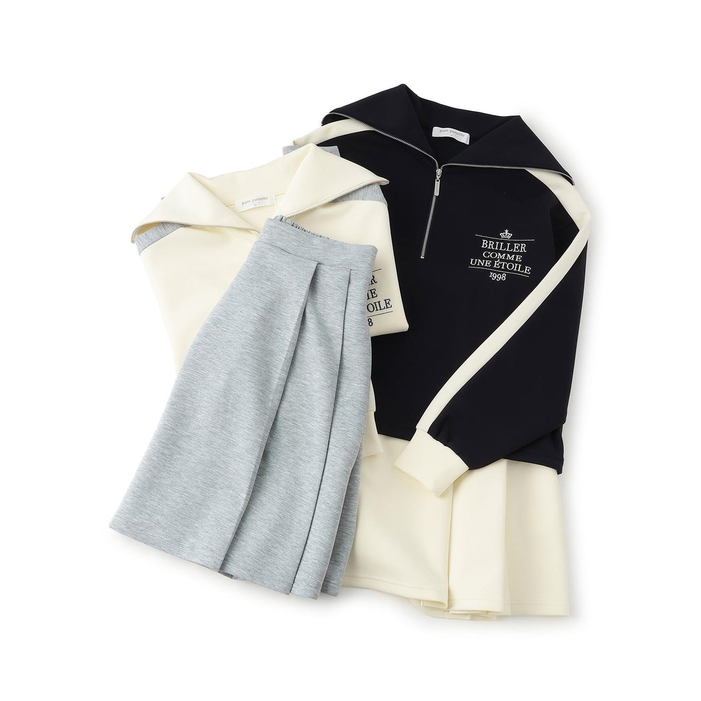 水手風半拉鍊上衣×裙子套裝